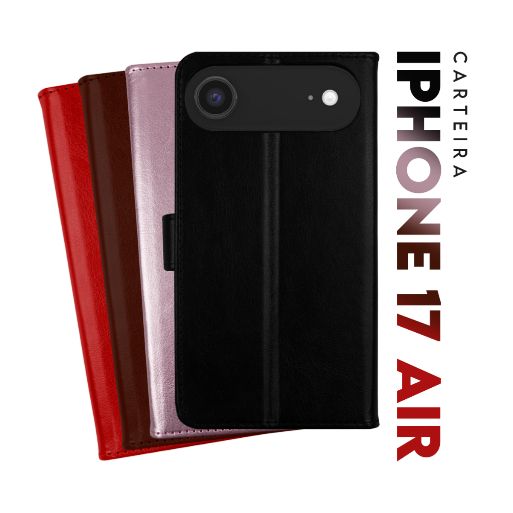 Capa Case Capinha Carteira Flip Cover Couro Sintético PRETA Para Novo Iphone 17 Air tela 6.5 pol - Cell in Power25