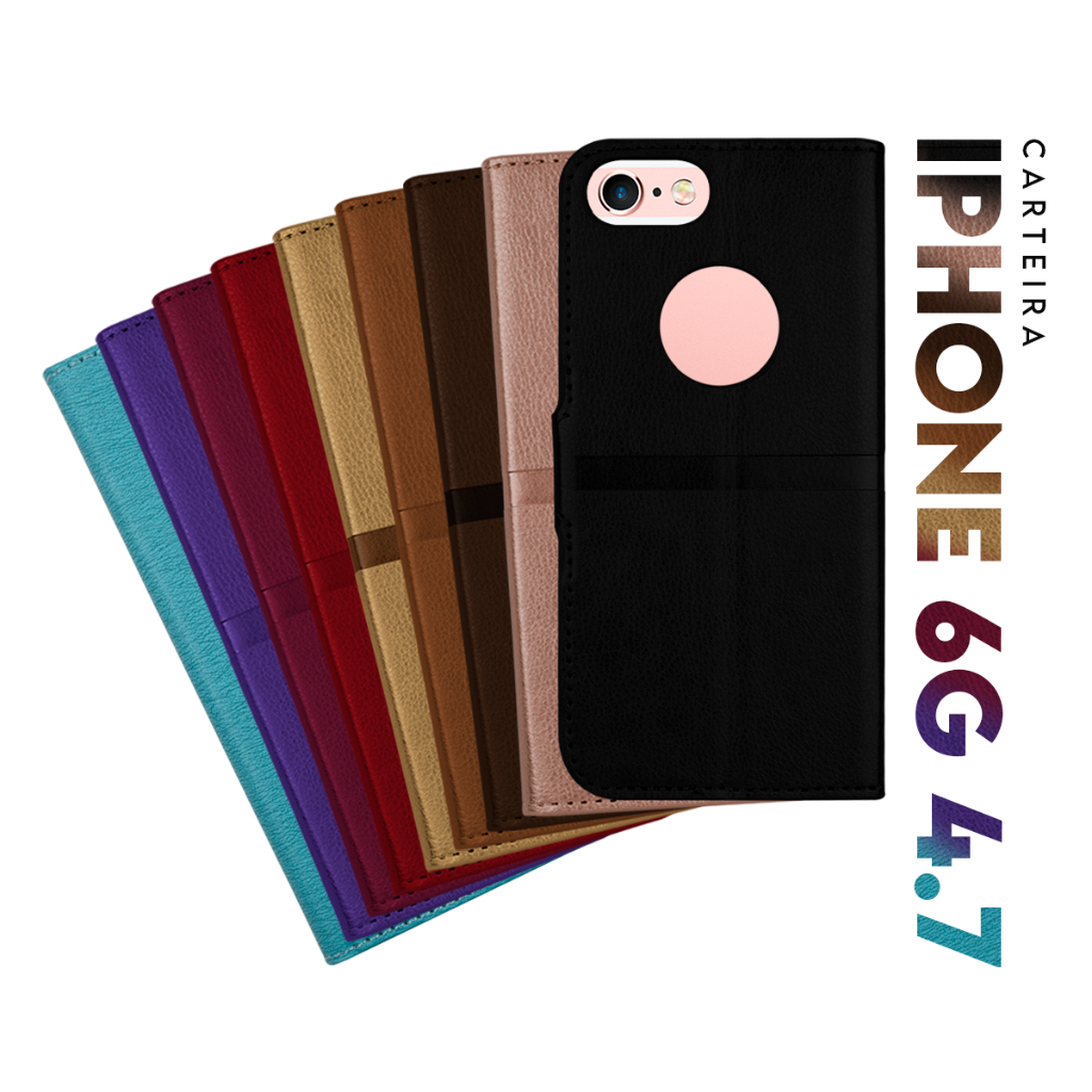 Capa Case Capinha Carteira Flip Cover Couro Sintético PRETA IPhone 6 6s tela 4.7 pol Cell in Power25