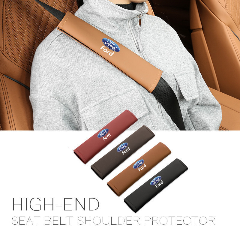 2Pcs Car Safety Belts Shoulder Pad Leather Seat Belt Cover For Ford Focus Mk2 Mk3 Fiesta Ranger Mondeo S-MAX Kuga Mustan