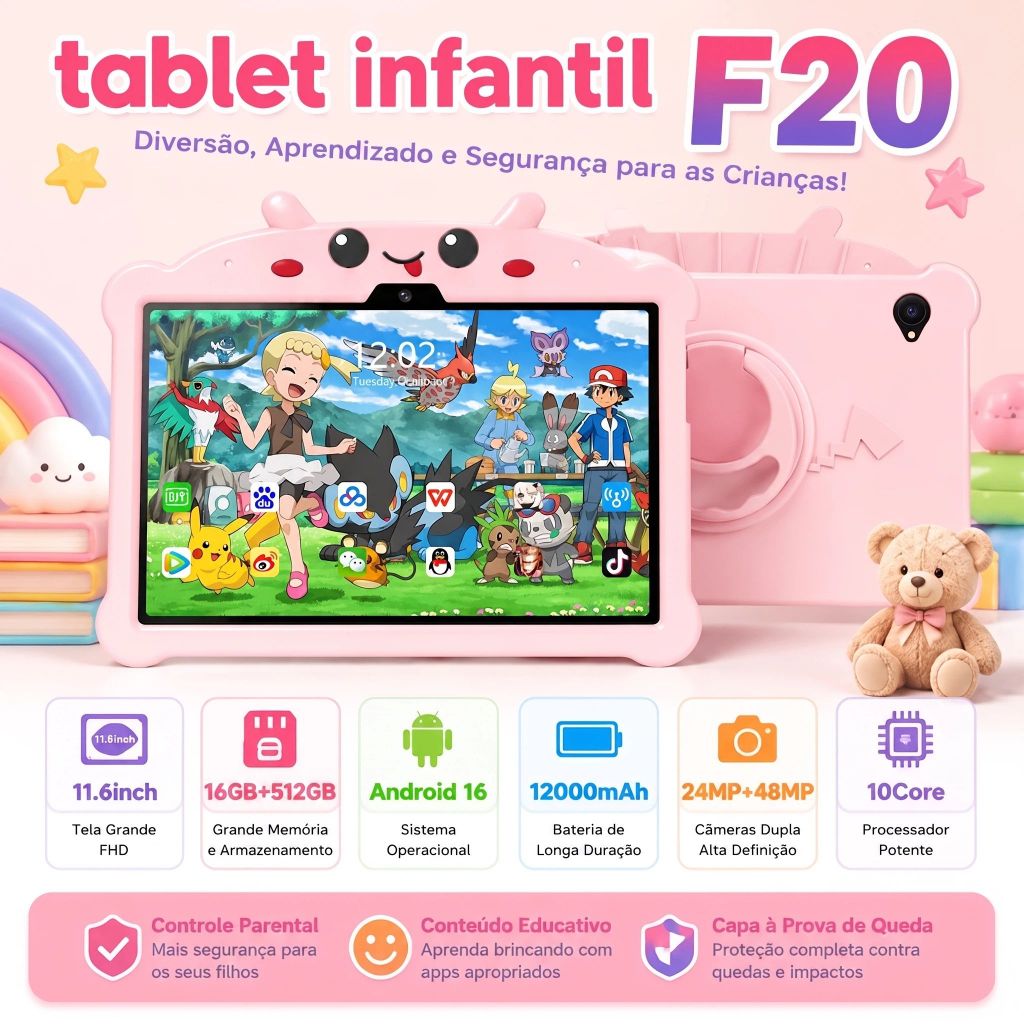 Kids Tablet F20 11.6 Inch with wifi bluetooth Android16 Super Resistant Smart