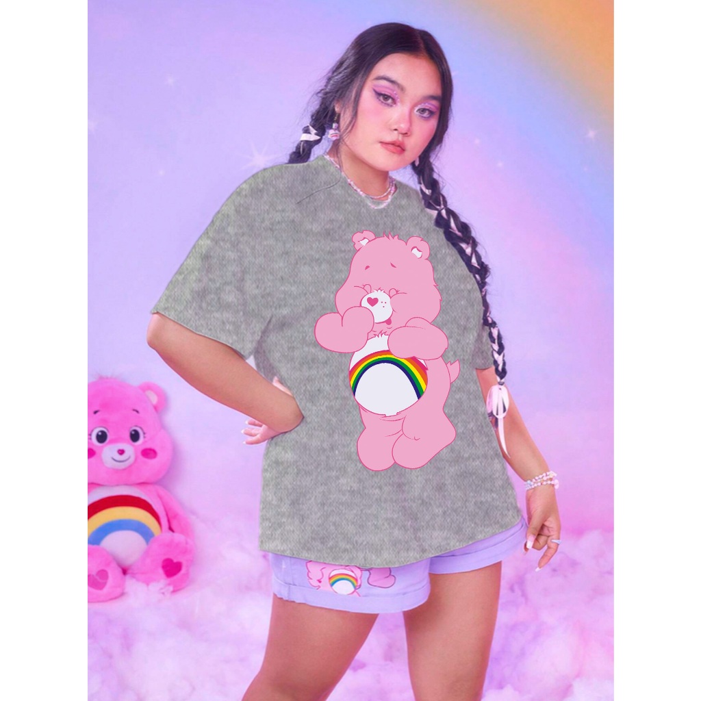 Camiseta Figura Animada Ursinhos Carinhosos Sorrindo Reforço Bordado Estilosa Frente Care Bears Smilin