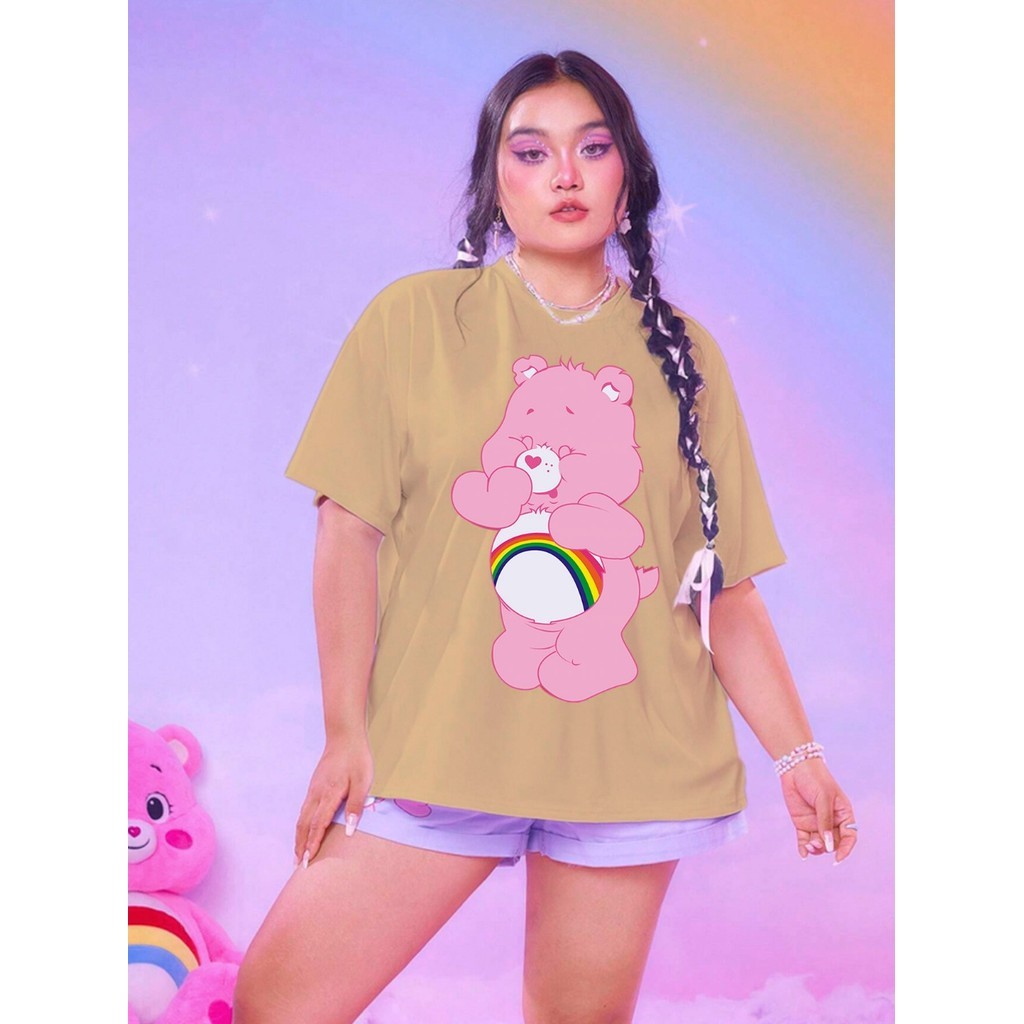 Camiseta Estampada Animada Feminina  Ursinhos Carinhosos Sorrindo Reforço Bordado Plus Size Desenho