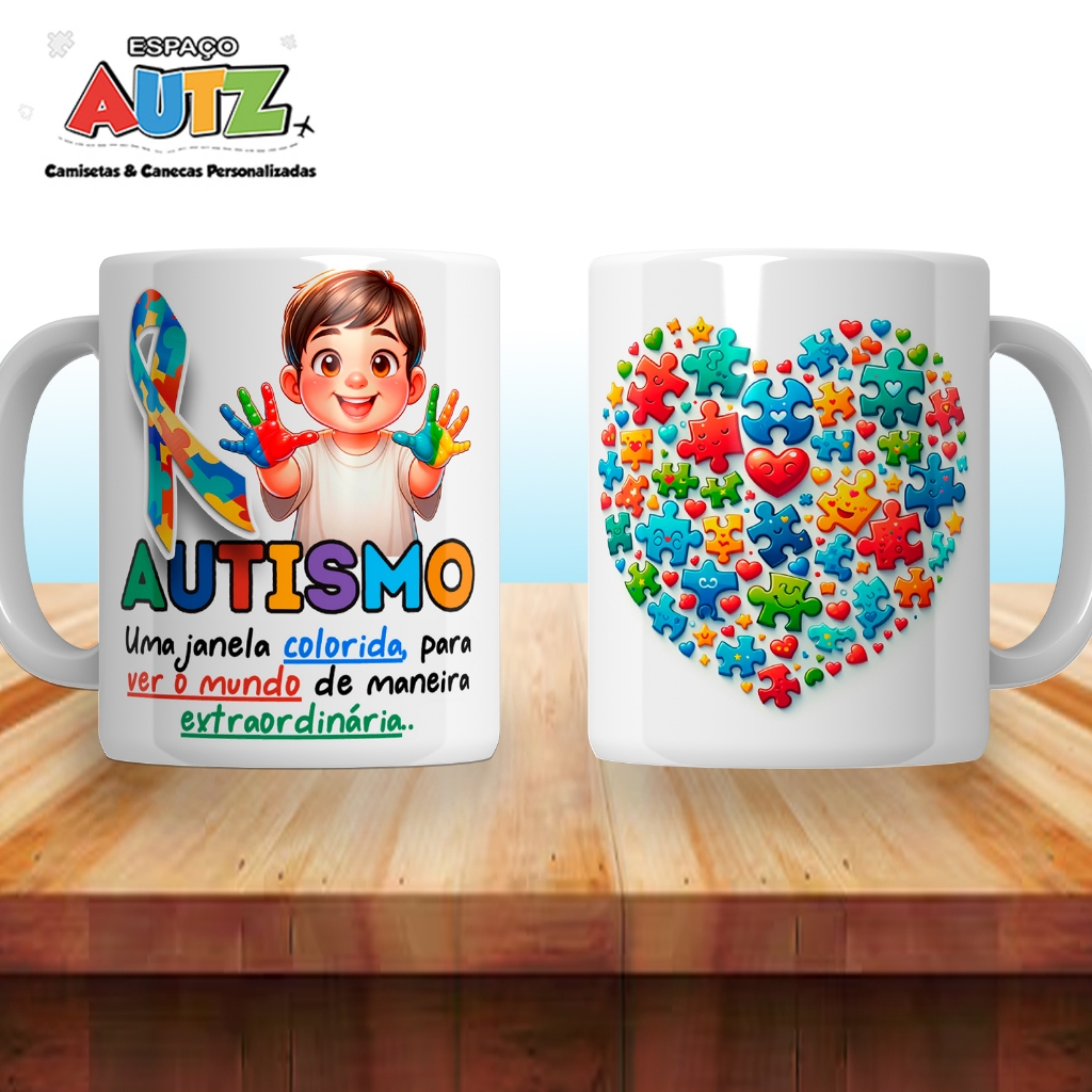 Caneca Autismo Menino Coração - Autista Tea Inclusão