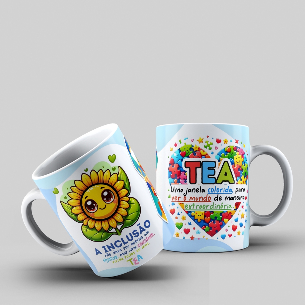 Caneca Autismo Inclusão - Uma Janela Colorida - Presente TEA Girassol