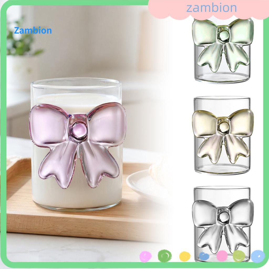 Capacity Glass Cup Breakfast Milk Bow 300ml Heat Resistant Whiskey Tumbler Coffee Tea Mug Stylish Juice Home Bar Decor f