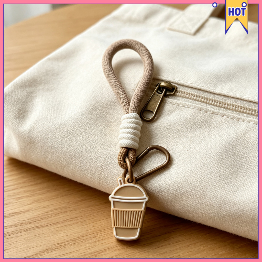 Milk Tea Cup Keychain Pendant 3d Printed with Braided Lanyard – Cute Bag Backpack Charm Decorative Accessory for South