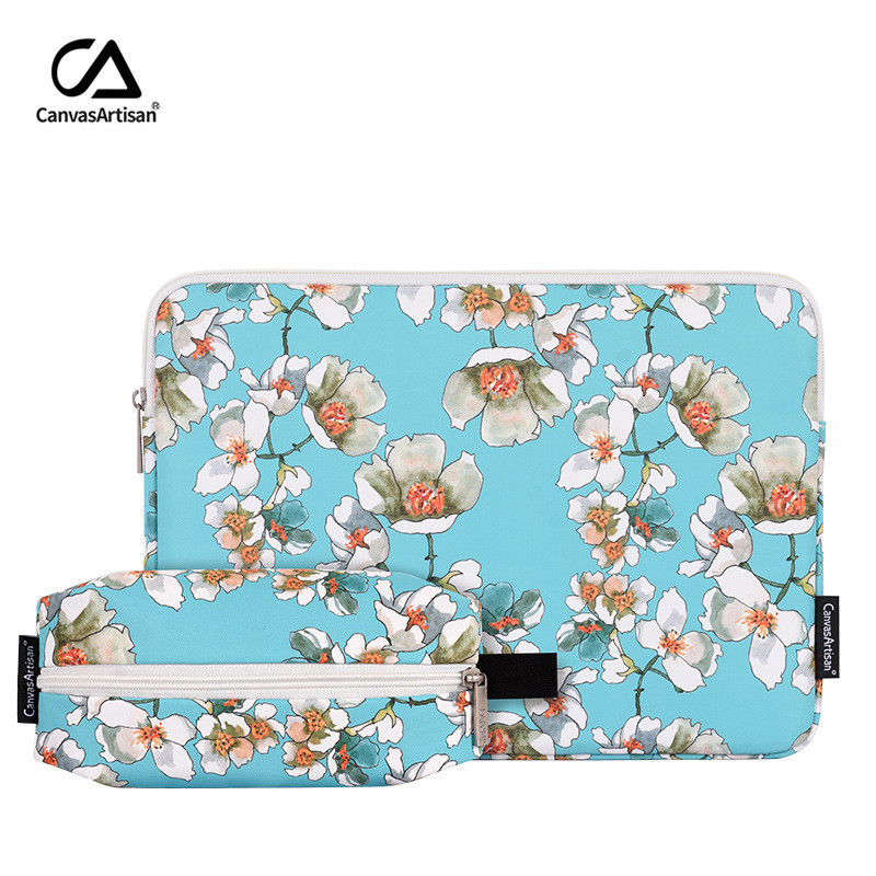 CanvasArtisan Turquesa Aquarela Floral Print Capa Para Laptop Com Bolsa De Acessórios Bônus Protetora Notebook À Prova D
