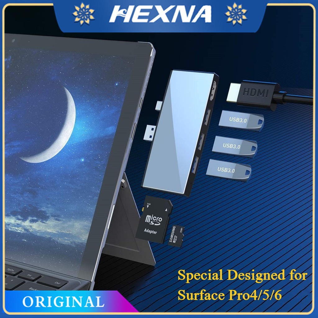 [hexna] Dock Para Surface Pro 6 5 4 Hub Docking Station Com Adaptador Conversor HDMI 4K , 3 Portas USB 3.0 (5Gps) , Comb
