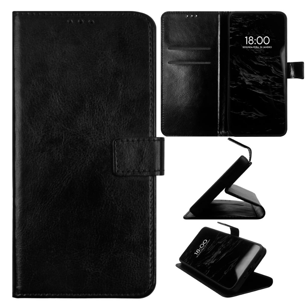 Capa Capinha Carteira Flip Abre e Fecha Couro Sintetico Para Redmi 9 Activ Tela 6.53 (Preto Liso B)