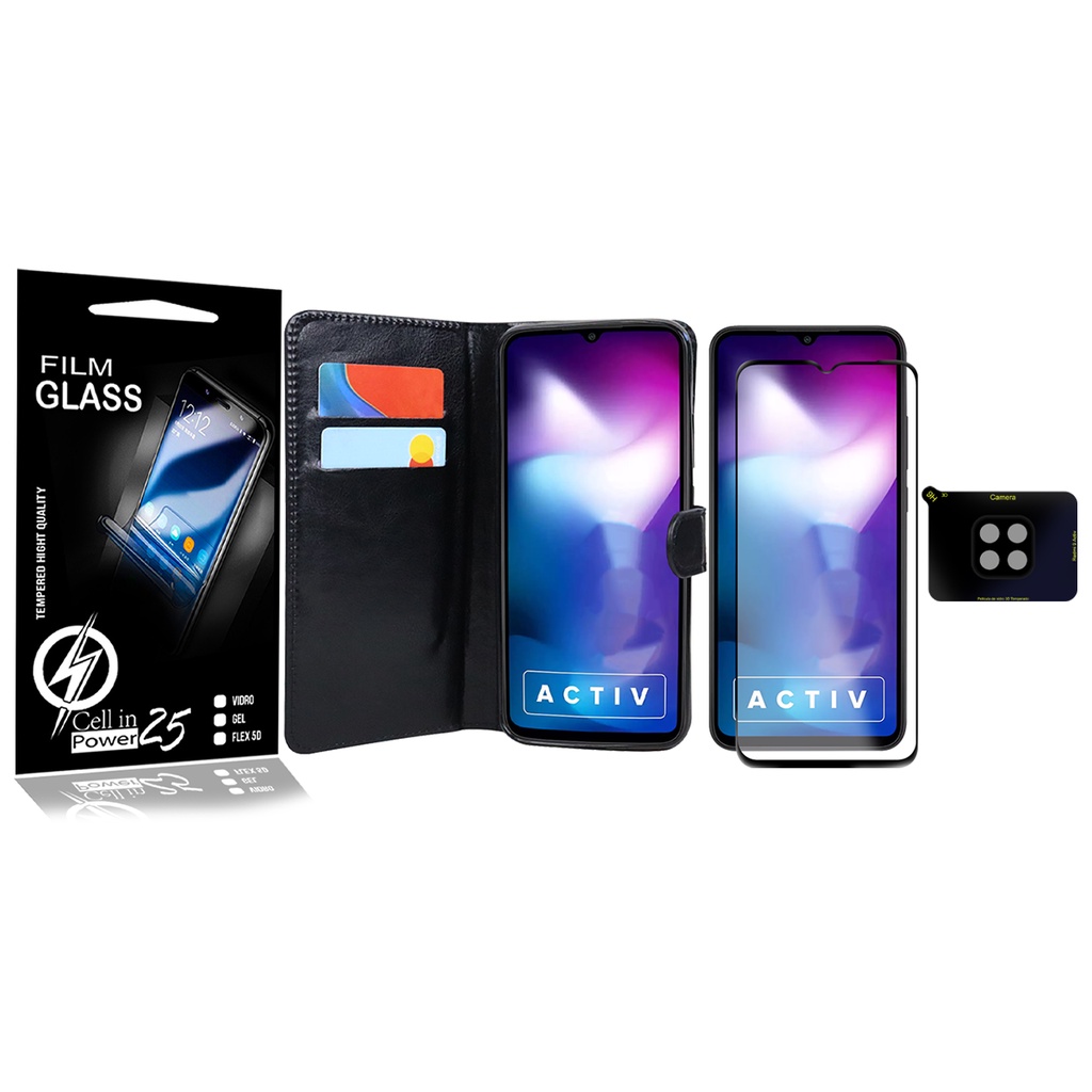 Capa Carteira compatível Xiaomi Redmi 9 Activ 6.53 + Película Vidro 3d + Pel Câmera - Cell In Power25