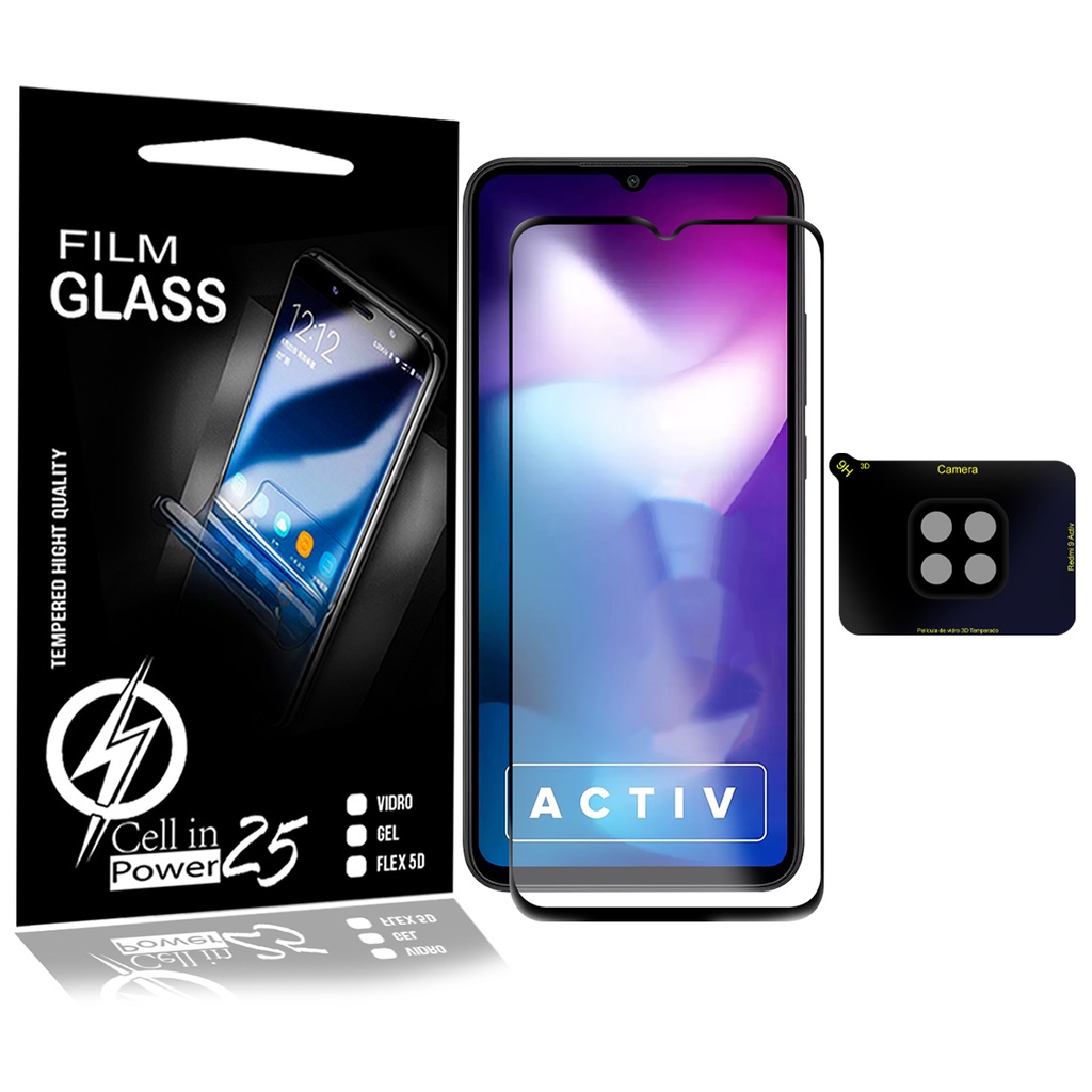Película De Vidro 3d + Película De Câmera compatível XIaomi Redmi 9 Activ 6.53 - Cell In Power25