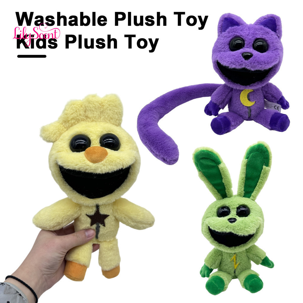 Machine Washable Plushie Smiling Plush Toy Game Inspired Rabbit Cat Stuffed Doll Cute for Kids Home Decor Perfect Christ