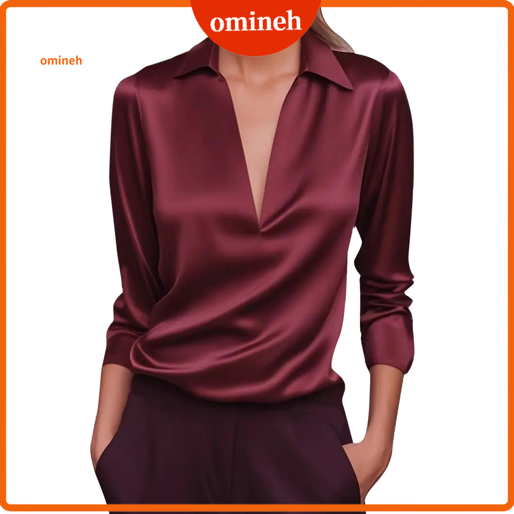Three-dimensional Fit Blouse Shirt Women’s V-neck Lapel Long Sleeve 3d Soft Draped Solid Color Loose Workwear Top Comm