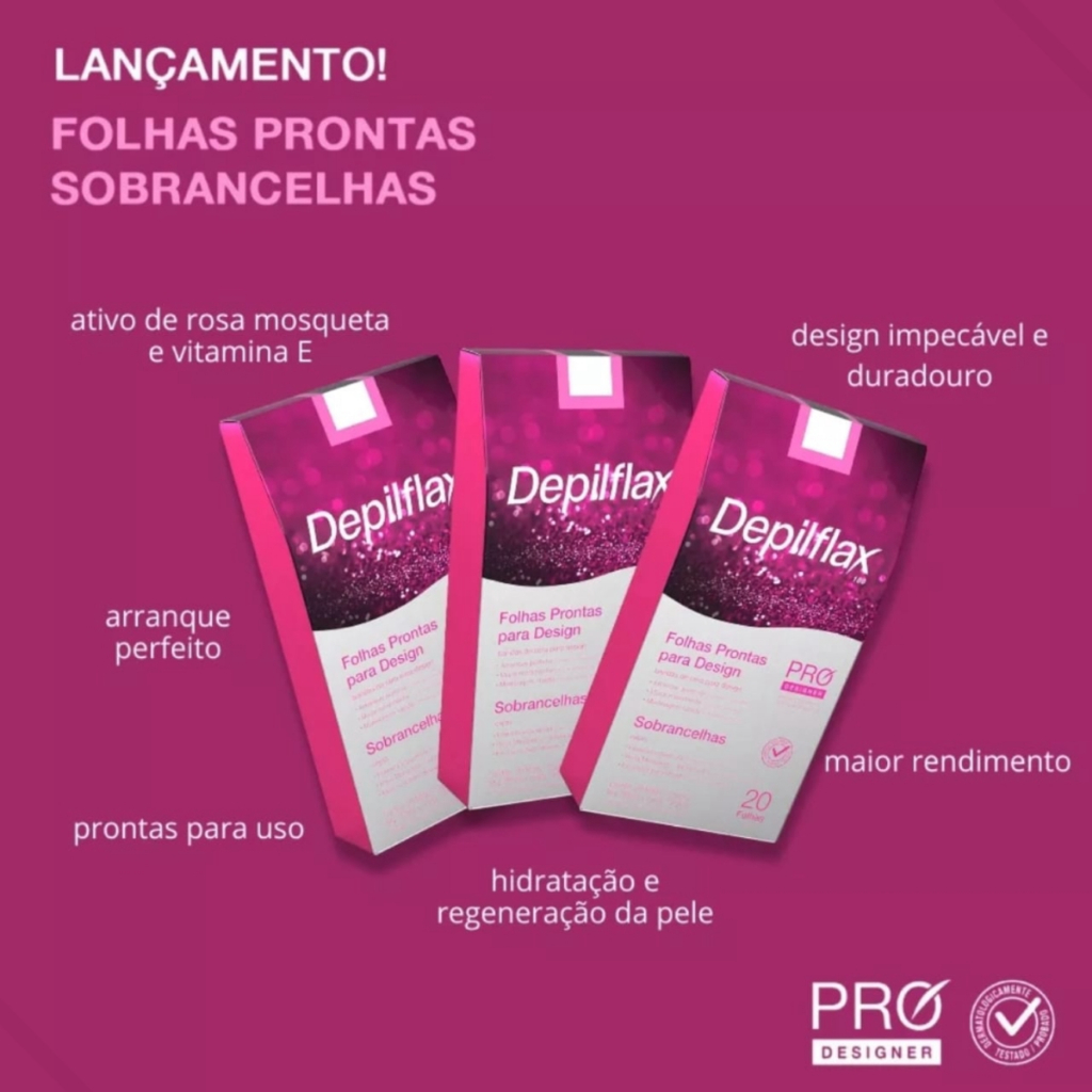 Depilflax Folhas Prontas para Designer de Sobrancelhas Turqueza e Fucsia  20 Folhas Brow Lamination