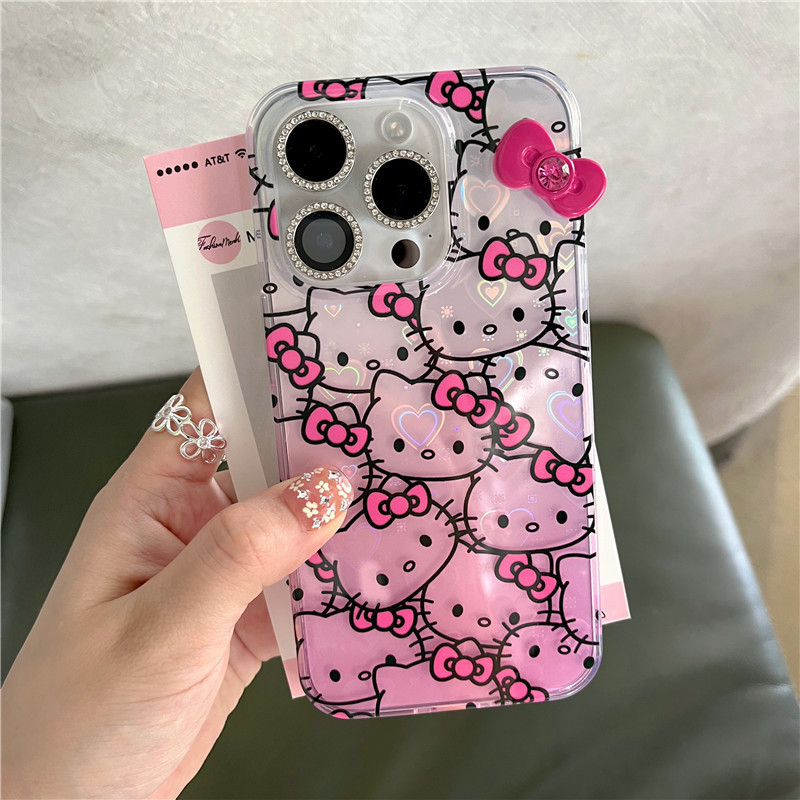 Simple and stylish laser mobile phone case with cute cartoon Hello Kitty lens full protection, drop-proof, shockproof an
