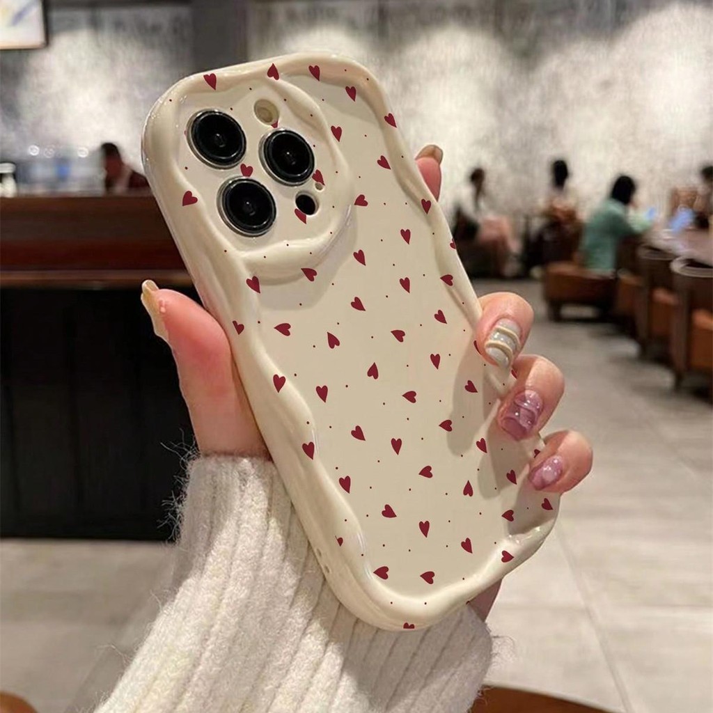 Caixa De Telefone Compatível Para IPhone 15 14 13 12 11 Pro Max Mini X XS XR XSMAX 8 7 6 6S Plus Desenho Animado Moda Cartoon Love Heart Silicone Borda Ondulada 3D INS Cute Shockproof