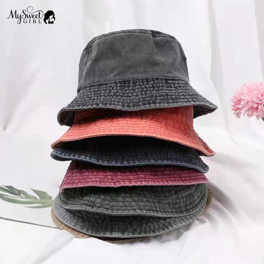 Foldable Beach Photography Cap Unisex Retro Distressed Vintage Washed Denim Bucket Hat for Men Women Breathable Short Br