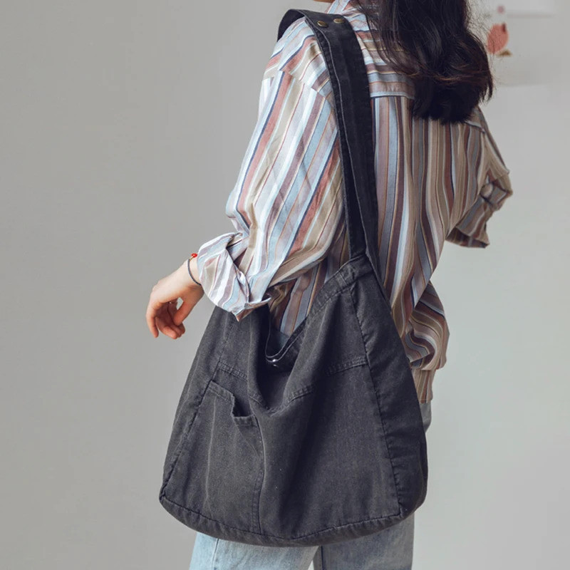 Denim Women's Bag 2023 Foldable Reusable Ladies Handbags Canvas Shopping Travel Shoulder Bags Unisex Jeans Crossbody Bag