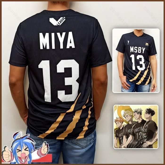 QL1 Haikyu ! MSBY Camiseta Cosplay Traje Karasuno Shoyo Manga Curta Sakusa Roupas Esportivas Conjunto Uniforme Preto W