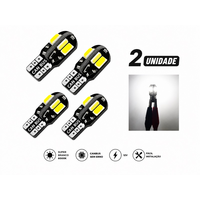 Lâmpadas LED Canbus W5W T10 5730 6000K - Alta Eficiência, Baixo Consumo, Fácil Instalação