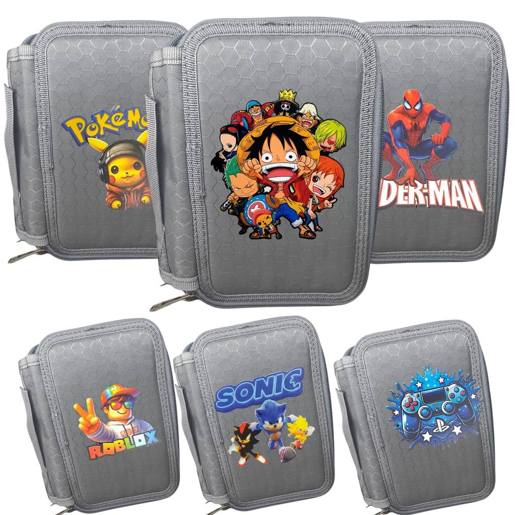 Estojo Escolar Box Cinça- Pokemon, Roblox, one piece, etc. Organizador com 4 divisores