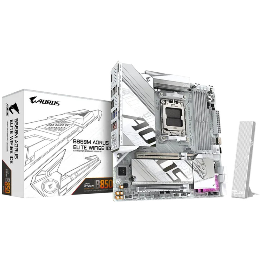 Placa Mãe Gigabyte B850M AORUS ELITE WIFI6E ICE (Rev. 1.1), DDR5, Socket AM5, mATX, Chipset AMD B850, 9MB85MEI6-00-G11