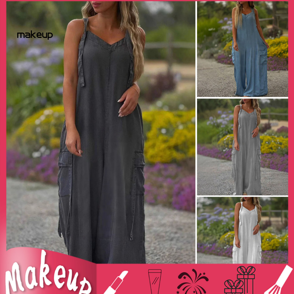 High-waisted Romper Women Fashionable Women’s Loose Boho Jumpsuit with Adjustable Straps Wide Leg Palazzo Pants Baggy