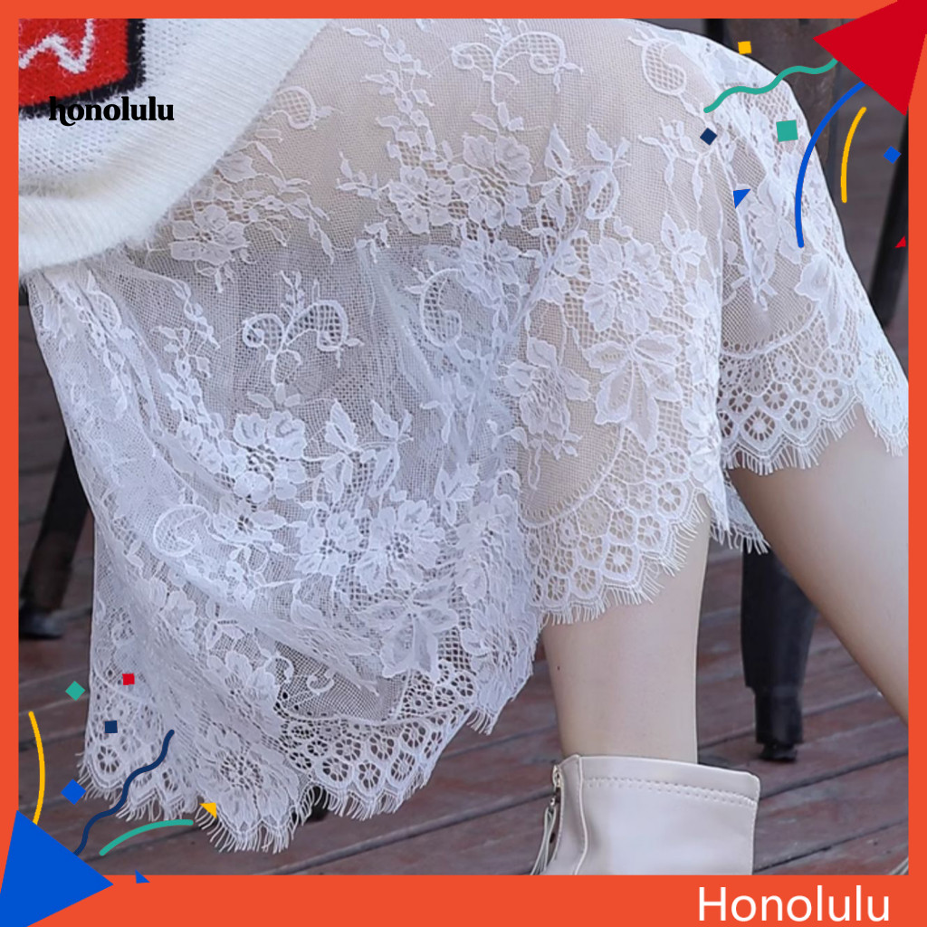 High-waisted Skirt Women Lace Trim Women’s High Waist Embroidered A-line Elastic Retro Cheongsam Style with Floral Des