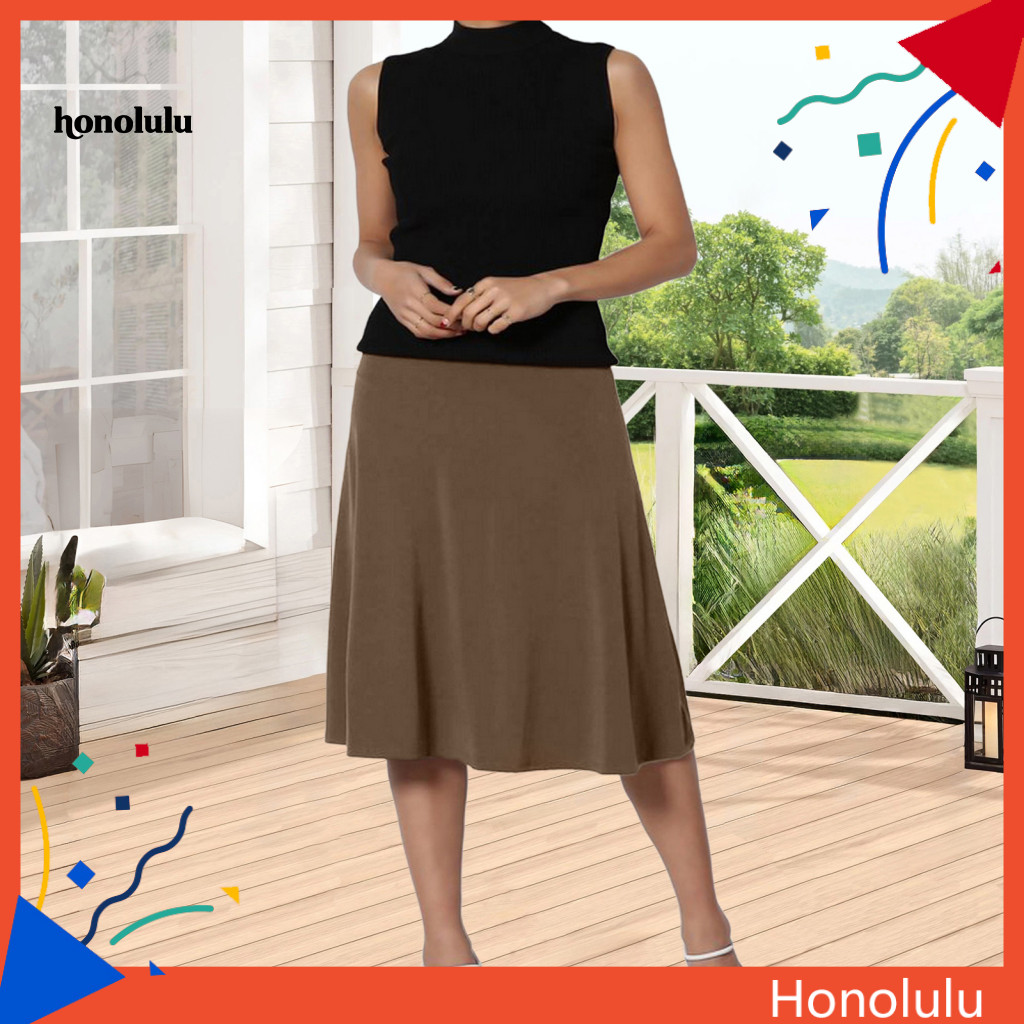 Women High-waisted Skirt Women’s Solid Color Midi High Waist Elastic A-line Flared Office Wear Comfortable All-day for