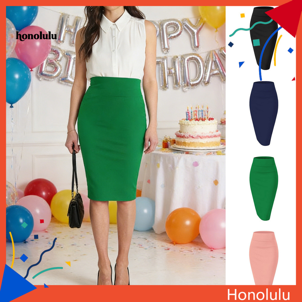 Bodycon Skirt Women High-waisted Wrapped for Breathable Fabric Front Slit Design Office Lady Elegant Pure Color Midi for