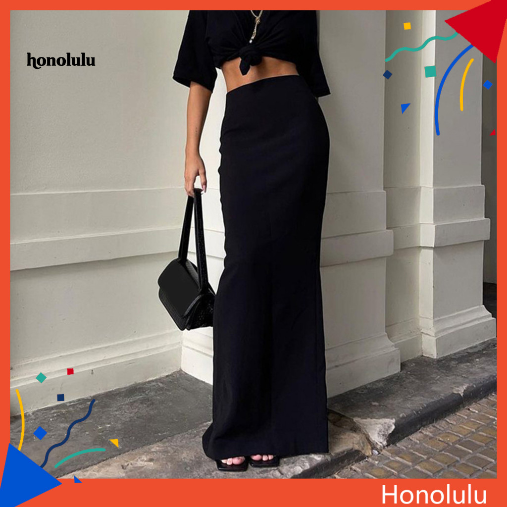 High-waisted Long Skirt Women’s High Waist Elastic Maxi Slim Fit Wrapped Solid Color Bottoming for and Office Wear Lig