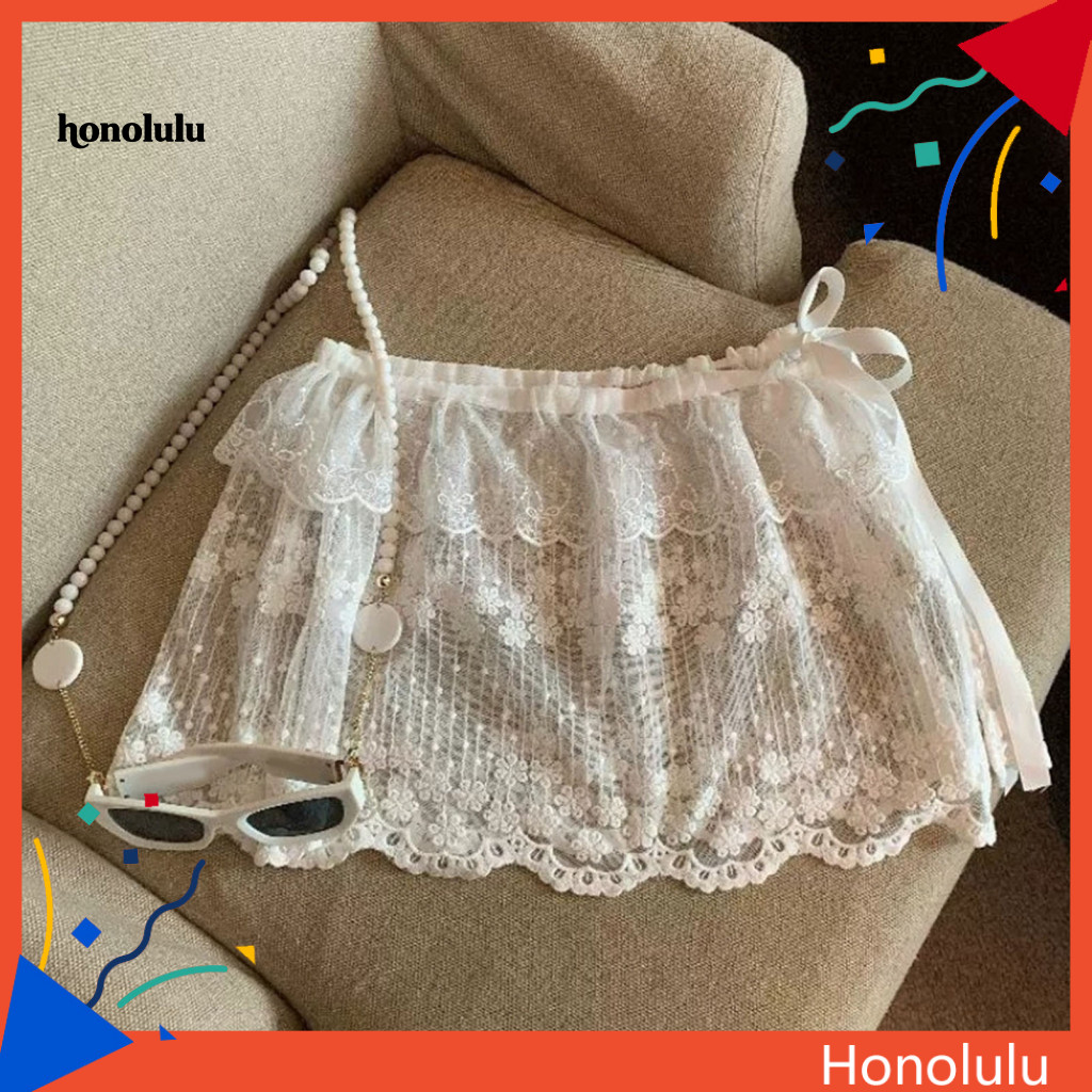 Women High-waisted Skirt Women’s High Waist Adjustable Drawstring Lace See-through Decorative Stylish Wear for and Par