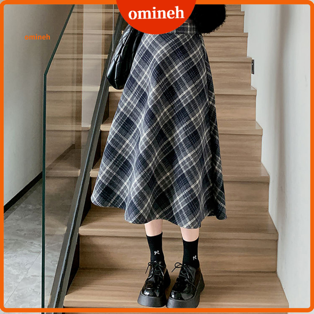 Plaid Skirt High-waisted Women’s High Waist Midi A-line Woolen Mid-calf and Street Wear Comfortable Stylish for Southe