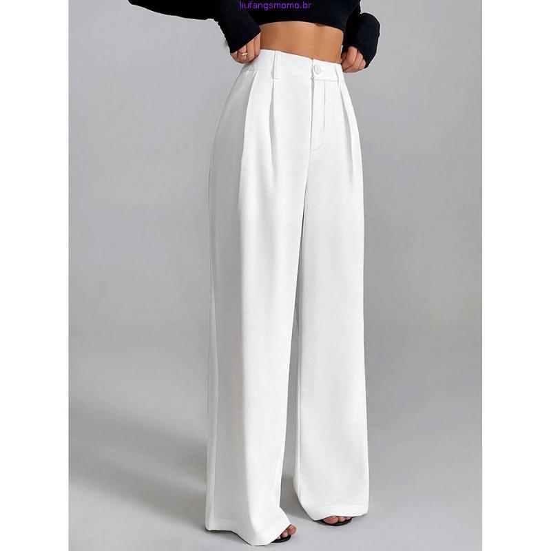Durable Wrinkle Free Pants High Waisted Women Trousers Women’s High-waisted Wide-leg Straight Loose Fit Solid Color Wo