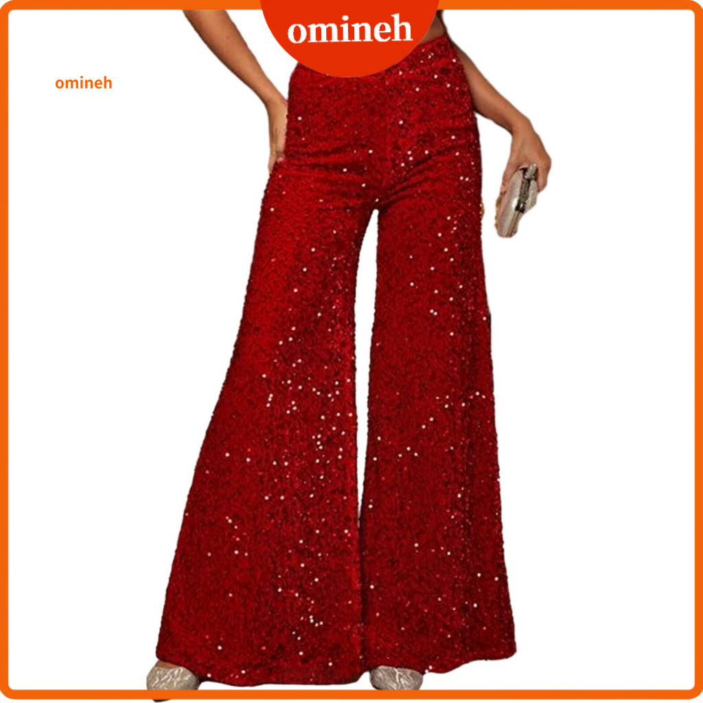High Waisted Wide Leg Trousers Women Sequin Pants Women’s Waist Elastic Sparkling Design for Parties Vacation for Sout