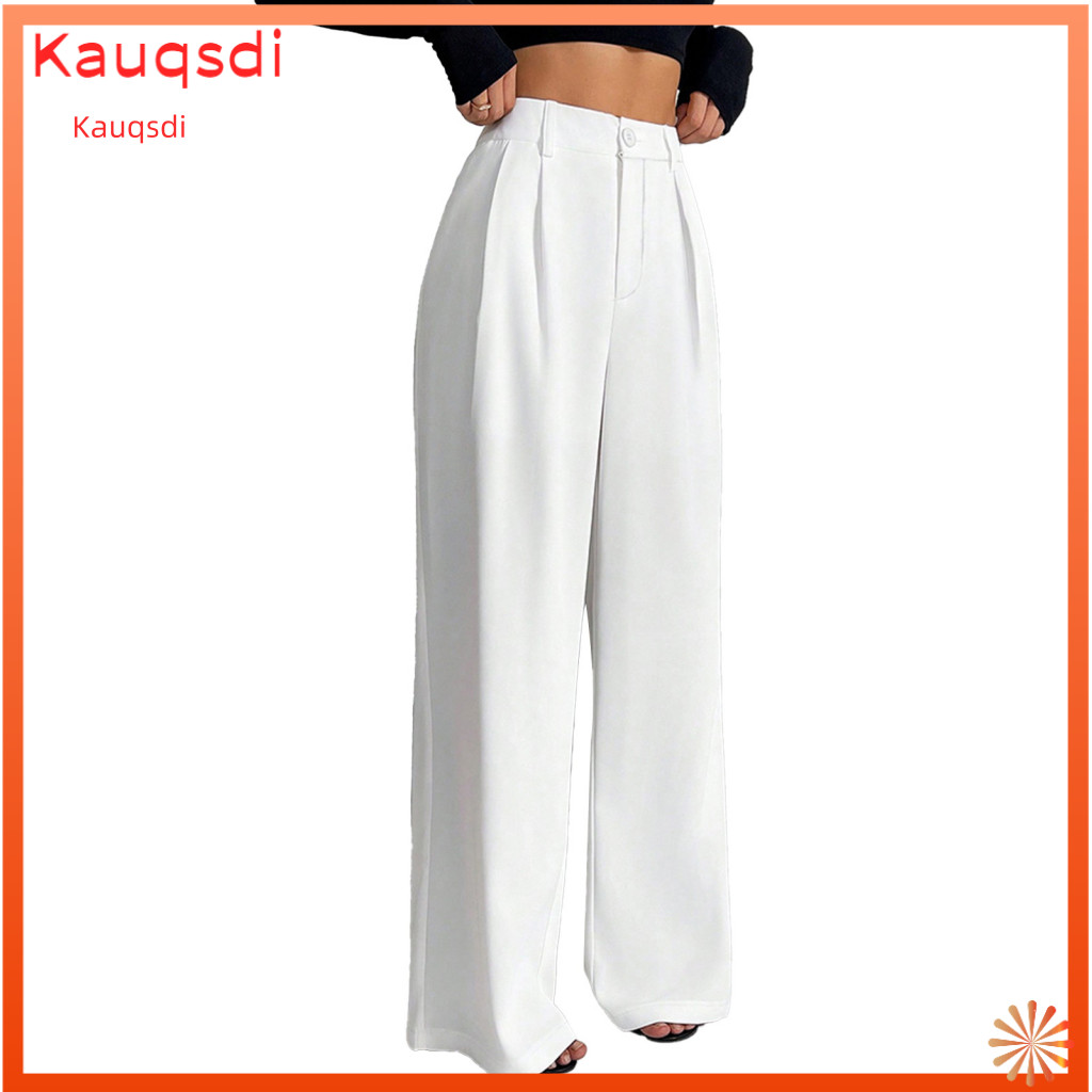 Women Banquet Trousers Wrinkle Resistant Pants Women’s High-waisted Wide-leg Straight Loose Fit Solid Color Workwear D