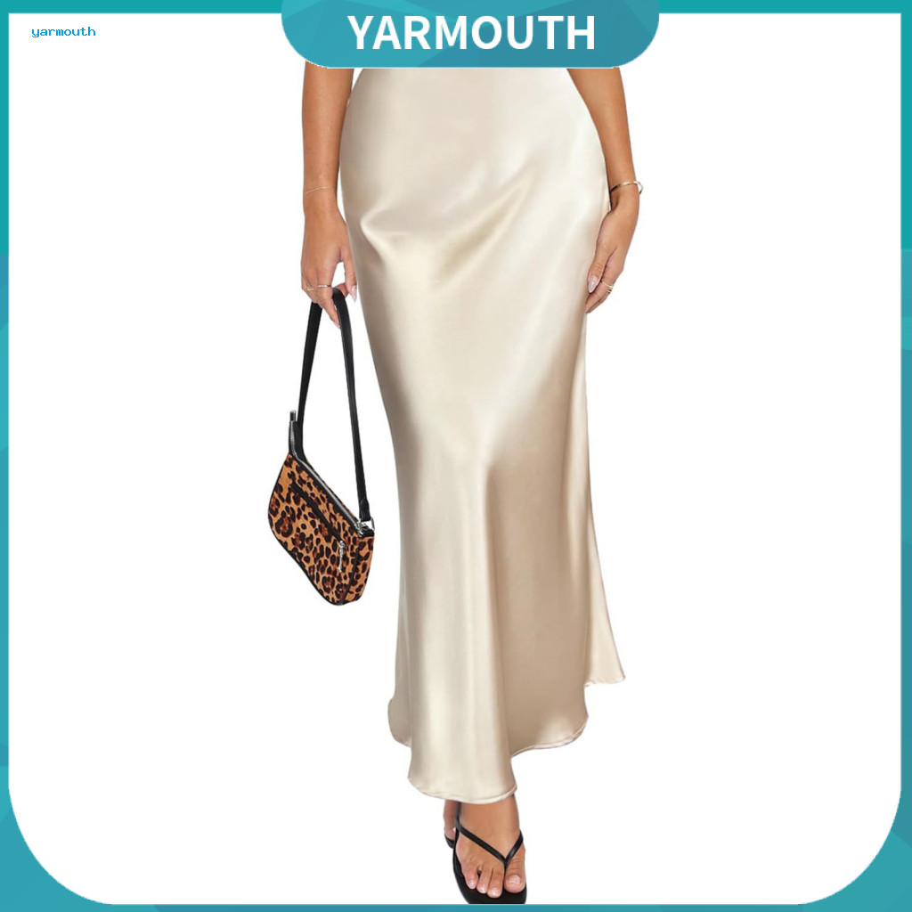 Wrapped Fishtail Skirt High-waisted Maxi Women’s High-waist Satin with Zipper Smooth Long Solid Color Wrap Perfect for