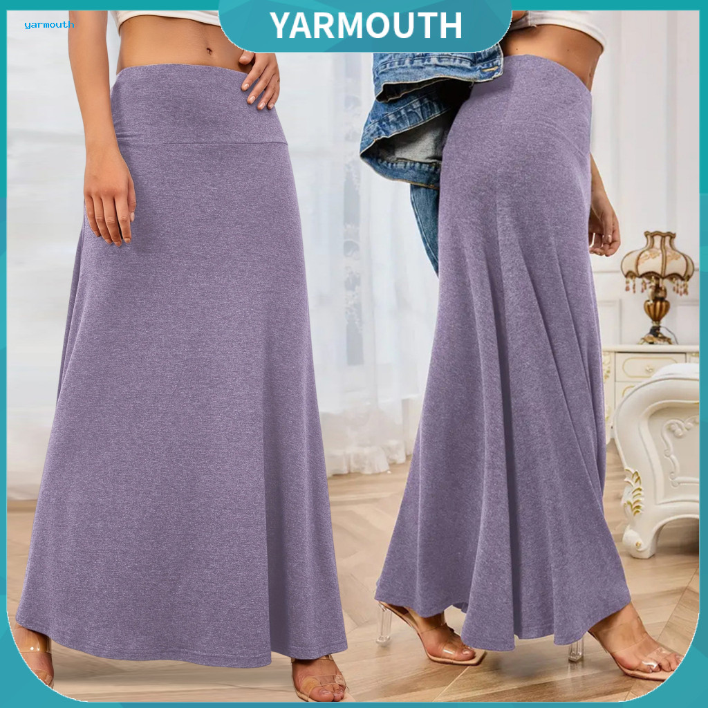 High-waisted Maxi Skirt Women’s High Waist Elastic A-line Long Knitting Solid Color Spring Autumn Wear Comfortable and