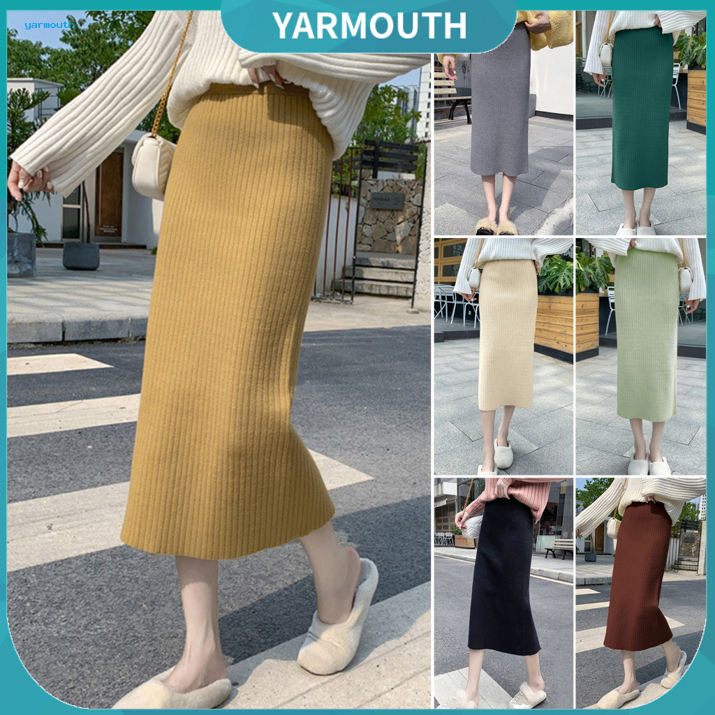 High-waisted Skirt Women Knitting Women’s High Waist Knitted Midi Back Slit Design Thickened Warm Soft Breathable Fabr
