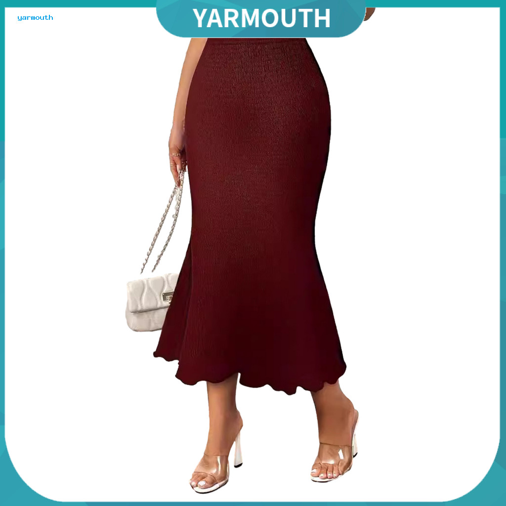 High-waisted Fishtail Skirt High-waist High Waist Knitted Midi for Women – Slim Fit Wrapped Mid-calf Length Solid Colo