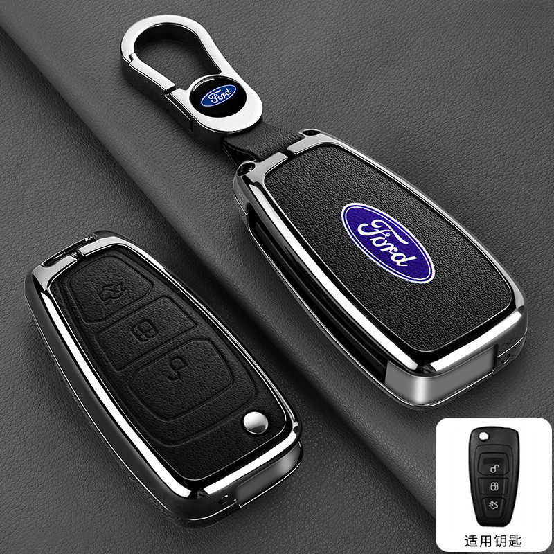 Capa de Couro para Chave Remota de Carro em Liga de Zinco com 3 Botões Ford Focus 2 3 MK3 ST RS Ecosport Kuga Escape Fie