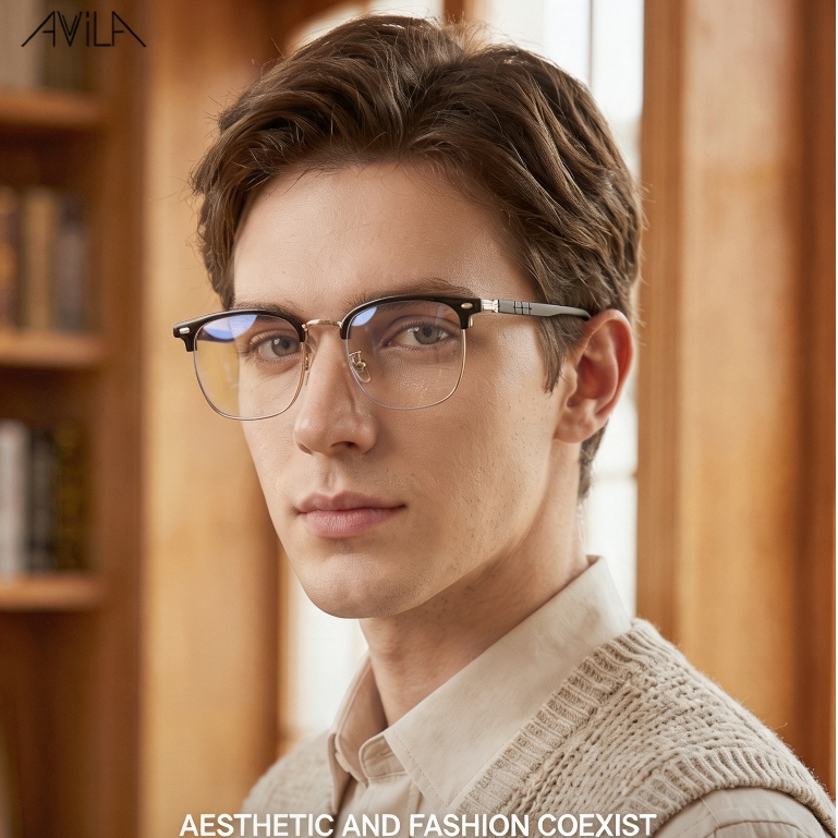 READY STOCK Sven Semi Rim Browline Óculos Para Homens Vintage Alloy TR Frame Anti Blue Light Business Office Fashion Cle
