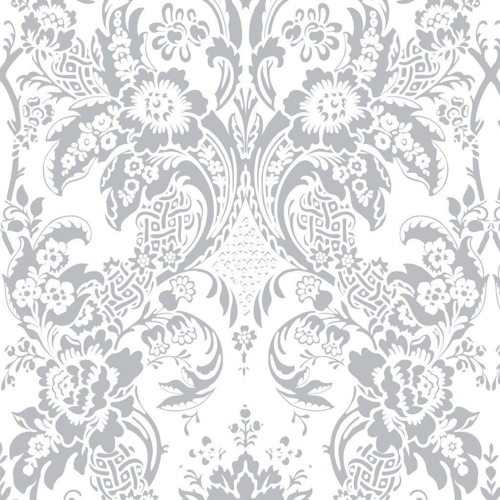 Papel de Parede Autocolante Vintage Arabesco Damask Fundo Branco Light Gray