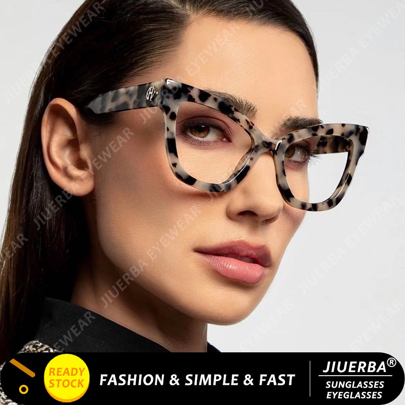 (JIUERBA) Óculos De Alta Qualidade TR90 Anti Blue Light Eyeglass Western Fashion Vintage Style Leopard Cat Women