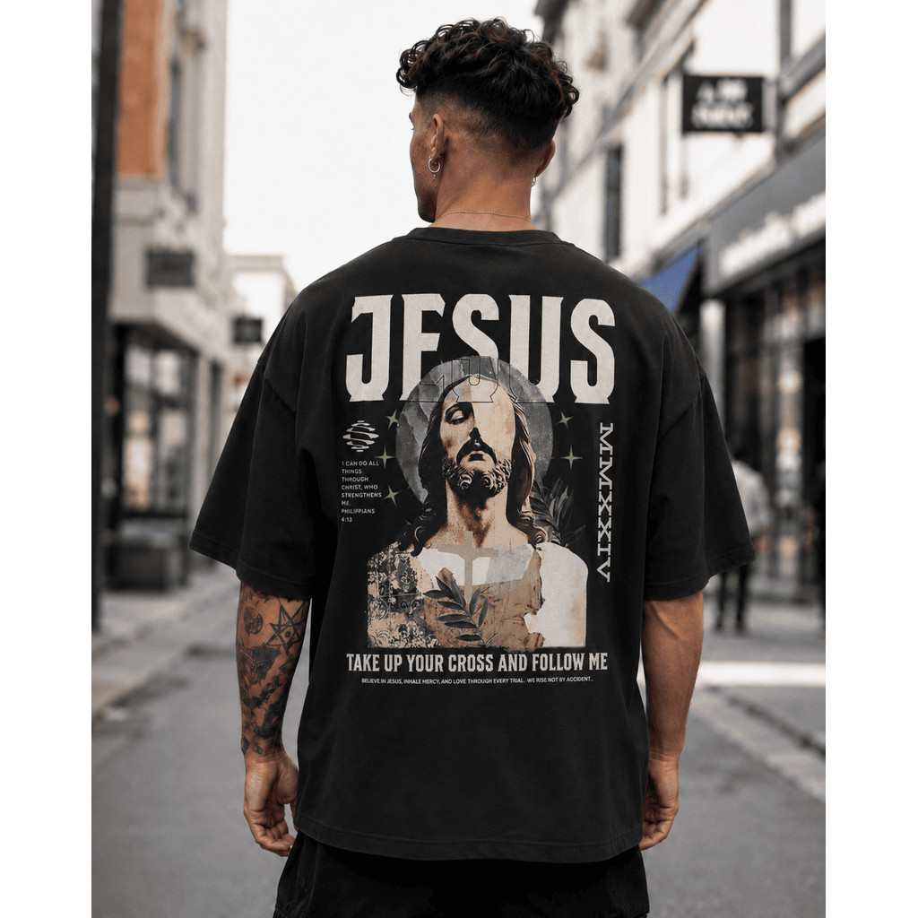 Camiseta Gospel Jesus Light Of The World Estampa Vintage Oversized Streetwear