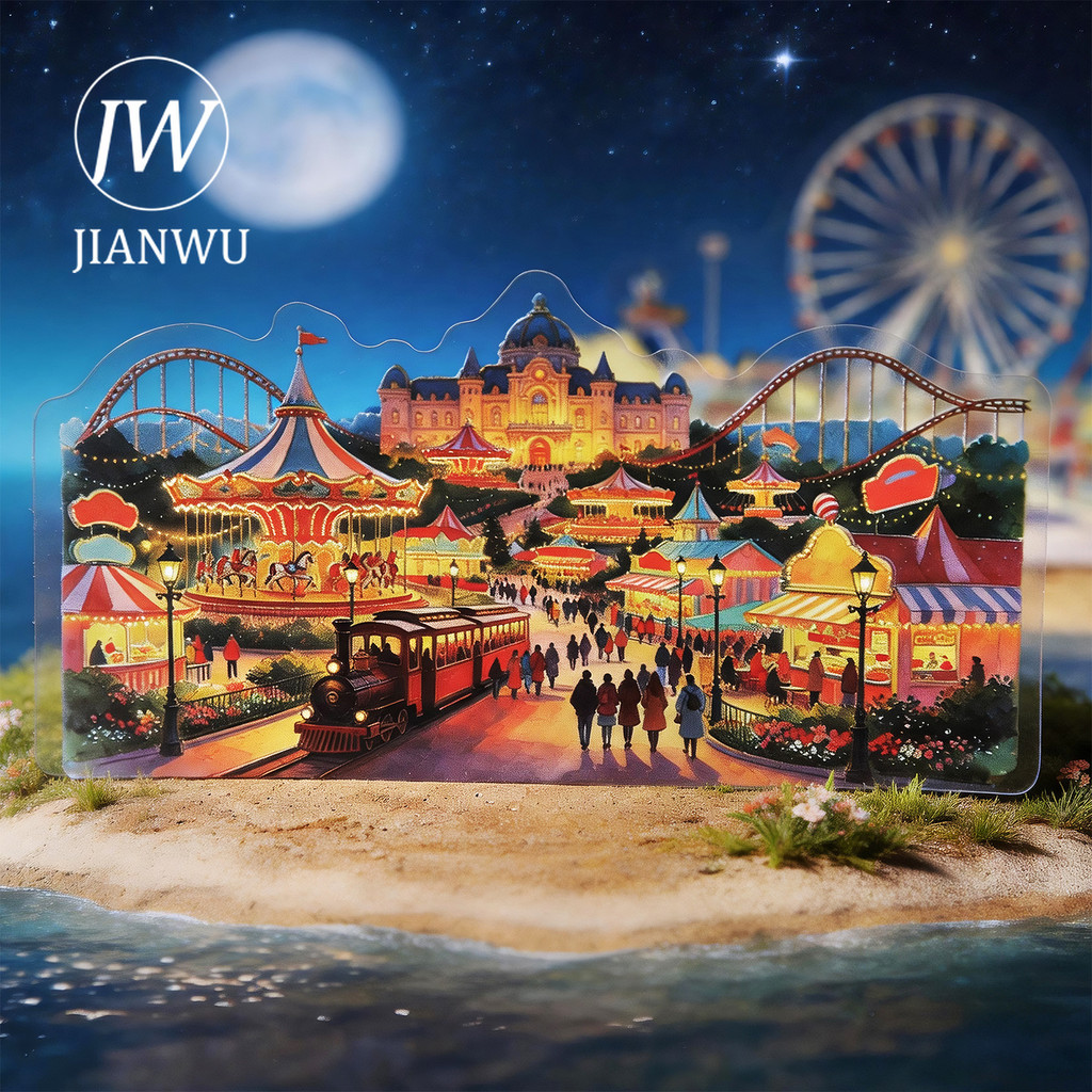 JIANWU Vintage City Night Light Paisagem Material Colagem Scrapbooking PET Adesivo Criativo DIY Diário Papelaria