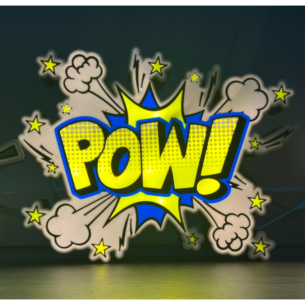 Luminária Pow Vintage Comic Pulp Nostalgia Lâmpada Light Box Caixa de Luz Personalizada