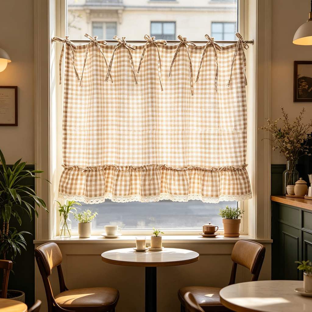 Cortina Clássica De Forno Buffalo Check Para Cozinha Saia Vintage Meia Janela Macrame Tab Top Light Filtragem Café Banhe