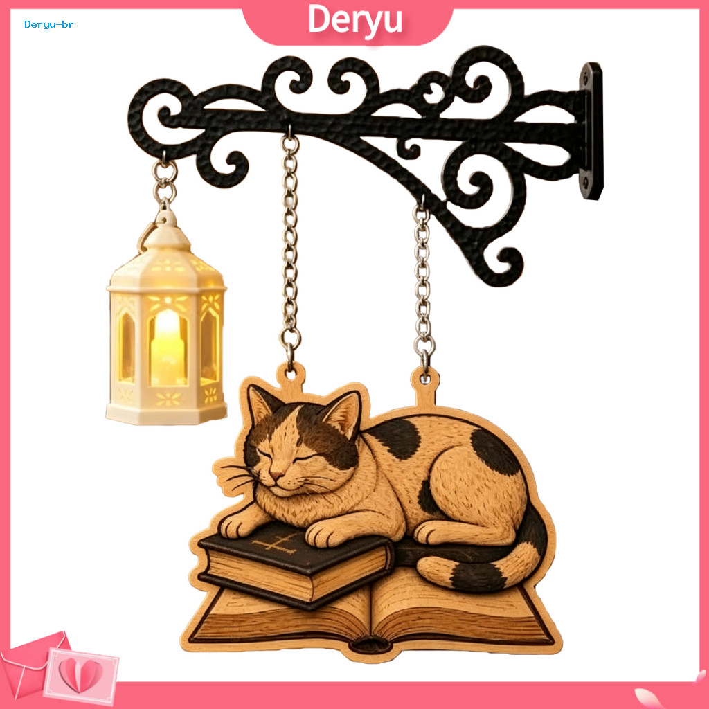 Gift for Readers and Cat Fans Retro Bookshelf Light Vintage Sleeping on Led Lantern Lamp Decorative Reading for Study Ro