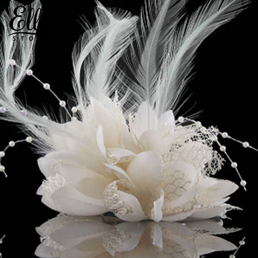 ELLASTORE Moda Flor Pena Bead Corsage Hairband Pin Casamento Headwear Decoração Presente